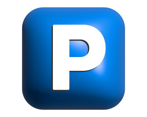 The 3D blue round corners parking car icon