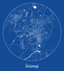 City Map ÃœrÃ¼mqi China Asia blue print round Circle vector illustration