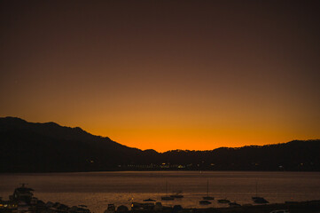 View of the Magical town dam of Valle de Bravo at sunset.