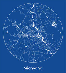 City Map Mianyang China Asia blue print round Circle vector illustration