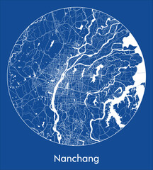 City Map Nanchang China Asia blue print round Circle vector illustration