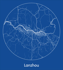 City Map Lanzhou China Asia blue print round Circle vector illustration