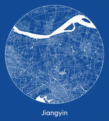 City Map Jiangyin China Asia blue print round Circle vector illustration