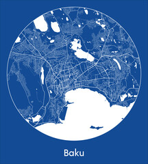 City Map Baku Azerbaijan Asia blue print round Circle vector illustration
