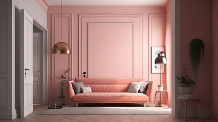 Interior of modern living room panorama 3d rendering. Generative Ai
