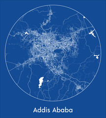 City Map Addis Ababa Ethiopia Africa blue print round Circle vector illustration