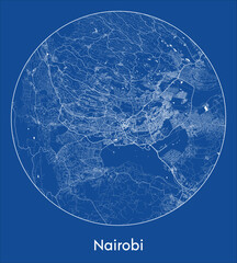 City Map Nairobi Kenya Africa blue print round Circle vector illustration