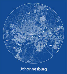 Obraz premium City Map Johannesburg South Africa Africa blue print round Circle vector illustration