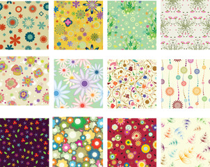 set of seamless patterns with flowers