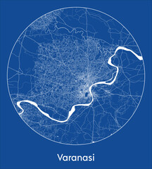 City Map Varanasi India Asia blue print round Circle vector illustration