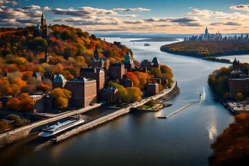 The Hudson River is also a popular tourist destination, and it is known for its scenic beauty. - obrazy, fototapety, plakaty