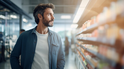 A casual style man in a supermarket
