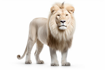 Obraz premium White lion isolated on a white background. Majestic big feline right-side view portrait.
