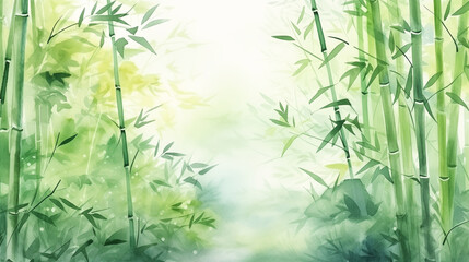Fototapeta na wymiar bamboo forest background, watercolor illustration