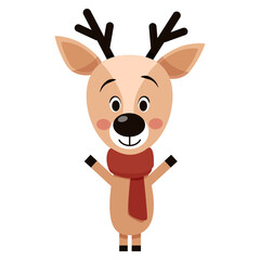 Cute flat deer full length wearing a Christmas scarf