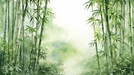 Naklejka premium bamboo forest background, watercolor illustration