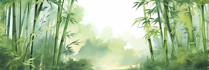 Poster bamboo forest background, watercolor illustration © sandsun