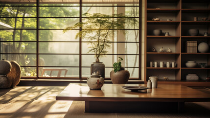 japanese modern living interior, selective focus