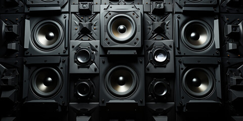 Dynamic Wall of Speakers Sound System. - obrazy, fototapety, plakaty