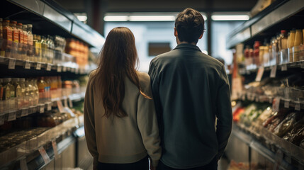man and woman in the supermarket back view