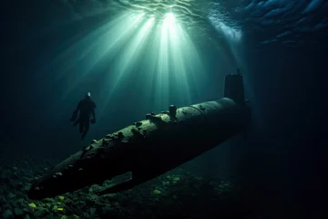 Foto op Canvas sunken submarine at the bottom of the ocean generative ai © Fukume