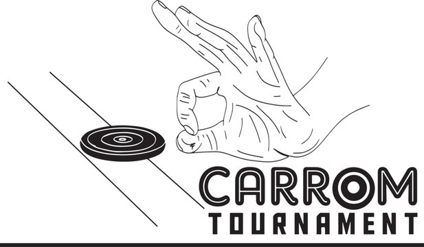 Carrom Striker Technique: Sketch Drawing Illustration, Carrom Striker Logo Design: Cartoon Clip Art, Monogram for Carrom Board: Vector Illustration