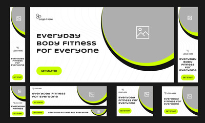 Multipurpose web set banner design for social media post, body fitness banner design, exercise banner design, fully editable vector 10 eps file format