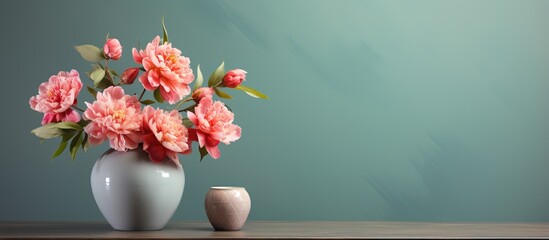 Beautiful peony flower in vase on table
