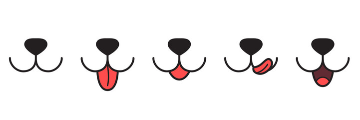 Collection of cute smiling pet mouthes. Funny cat or dog. Illustration on transparent background