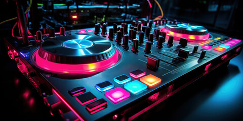DJ Mixer in Neon Splendor - obrazy, fototapety, plakaty