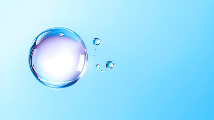 A drop of clear cosmetic gel on a light blue background. Macro, top view, place for text.