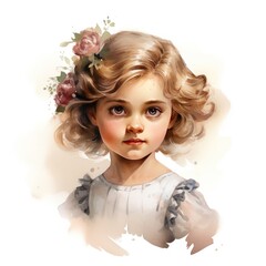 Captivating Watercolor Clipart Vintage Little Girl in Exquisite Detail