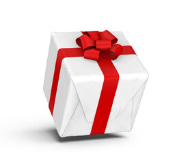 Cube Gift Box Wrapping with Ribbons and Bow 3D Rendering