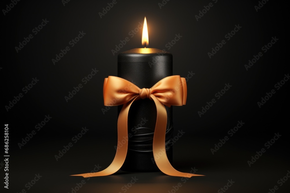 Poster A black candle adorned with a gold bow. Perfect for adding an elegant touch to any occasion.