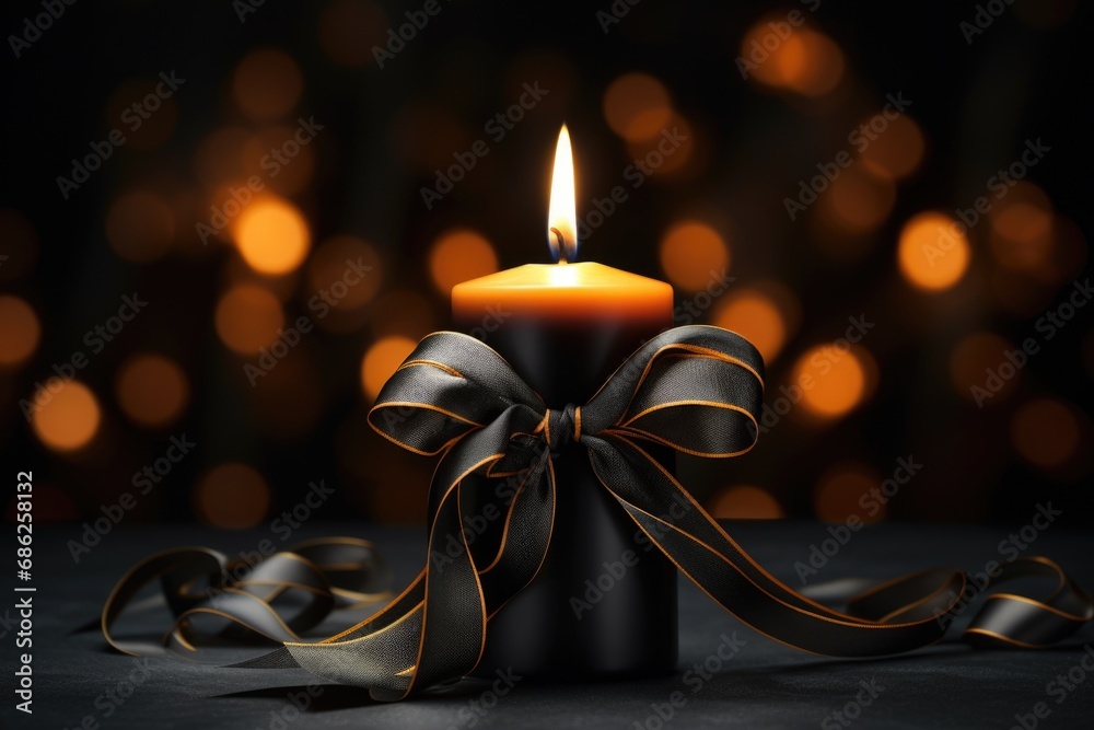 Poster a lit candle with a ribbon wrapped around it. this image can be used for various occasions and celeb