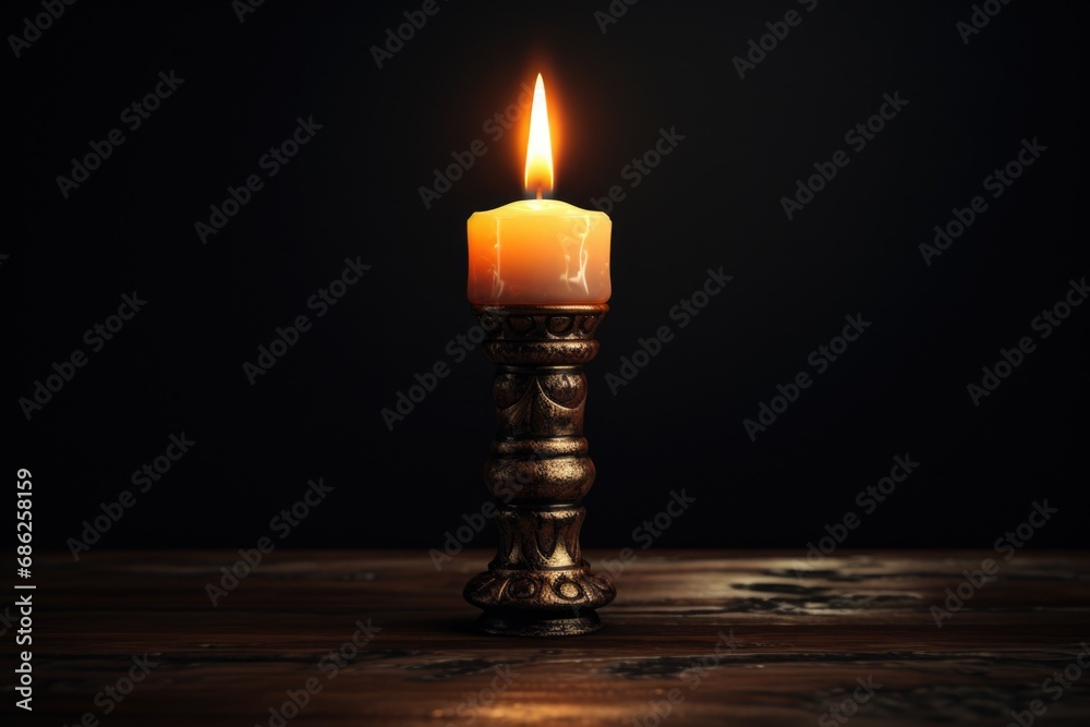 Aufkleber a lit candle placed on top of a wooden table. perfect for creating a cozy and warm atmosphere. ideal
