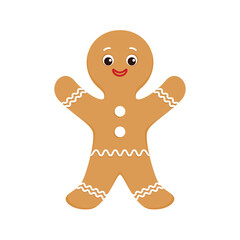 Gingerbread man. Vector cartoon Christmas illustration. Flat icon.