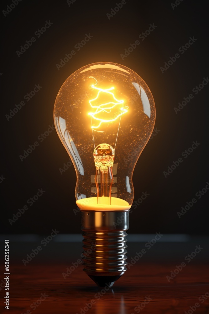 Canvas Prints A glowing light bulb placed on a table, suitable for various applications.