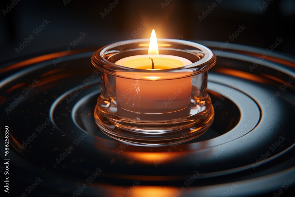 Aufkleber a lit candle sitting in a glass bowl. this picture can be used to create a cozy and intimate atmosph