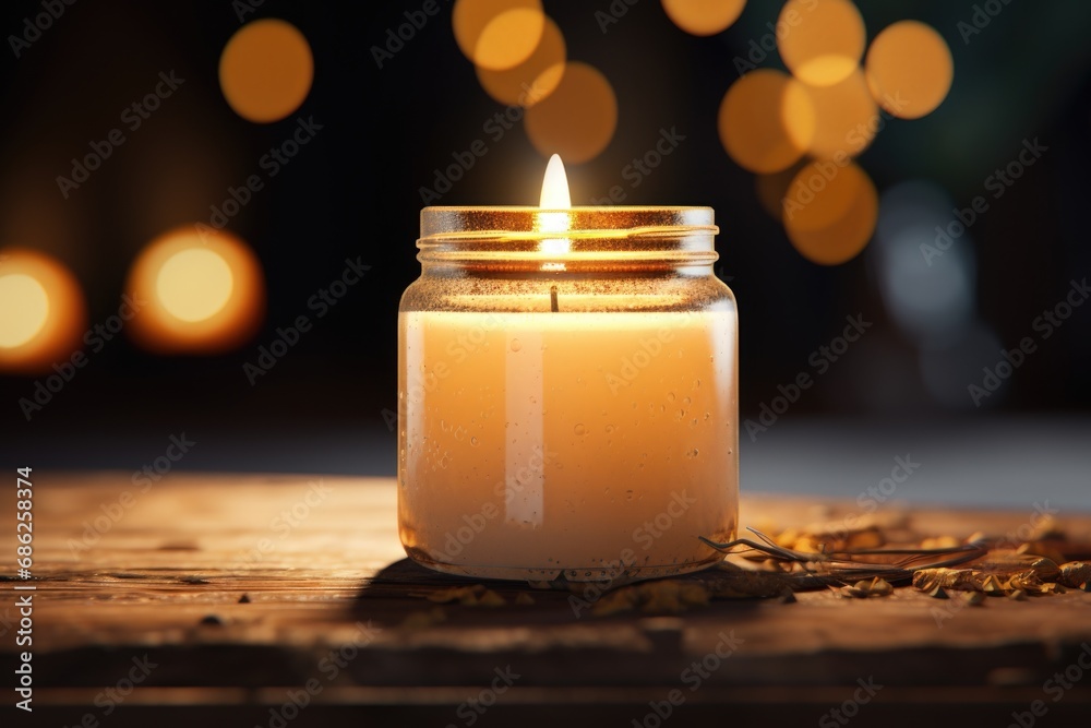 Poster A simple image of a candle placed on a table. This versatile picture can be used in various contexts.