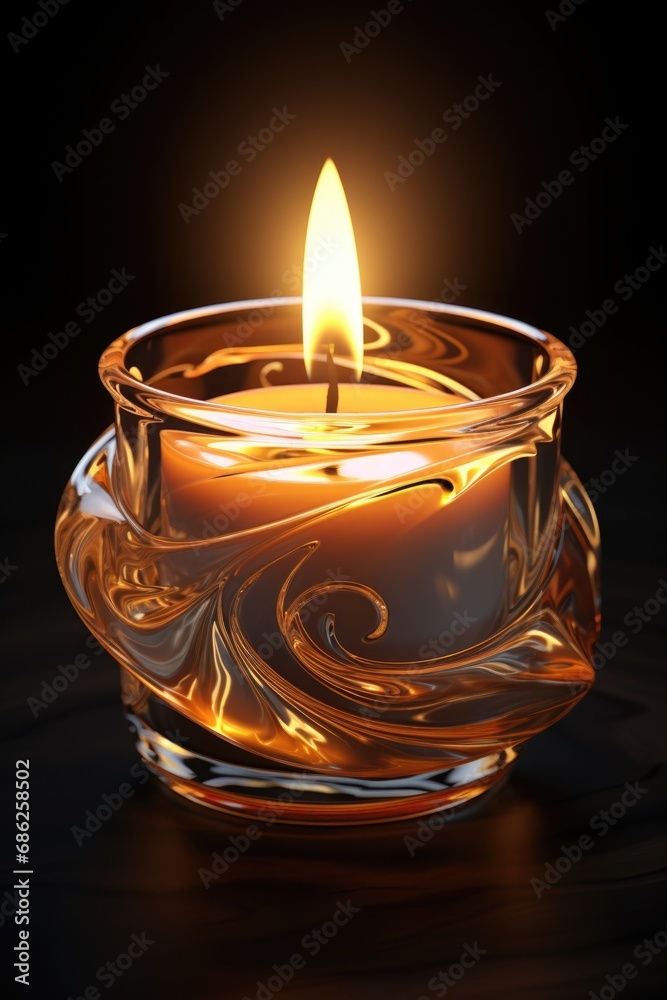 Aufkleber A lit candle inside a glass bowl on a table. This image can be used for creating a cozy and warm atmosphere in various settings.