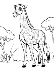 Giraffe in the forest coloring page - coloring book for kids