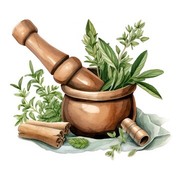 recommend clip art: Watercolor Sage Leaves and Rustic Mortar Pestle Clipart