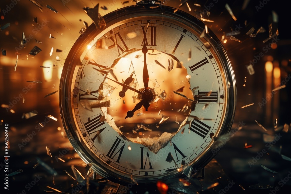 Aufkleber a clock with numerous bits flying around it. perfect for illustrating the concept of time, technolog