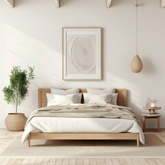 Blank painting, template for a painting for the wall, interior of bedroom with bed