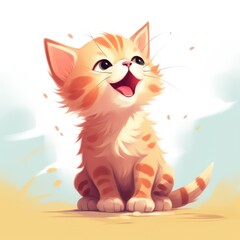 Cute Kitten Screaming Upwards Low Angle Full Shot Illustration