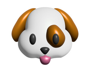 The 3D brown and white dog front face icon with tongue 