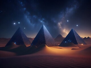 Fantasy landscape with pyramids in the desert. 3D rendering - obrazy, fototapety, plakaty