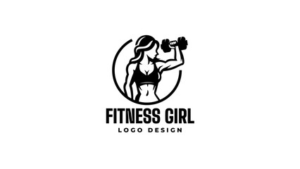 Women Fitness club logo or emblem with woman silhouette. Girl Bodybuilder Logos Template. Vector illustration Isolated on white background.