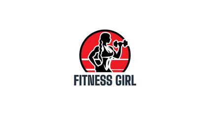 Women Fitness club logo or emblem with woman silhouette. Girl Bodybuilder Logos Template. Vector illustration Isolated on white background.